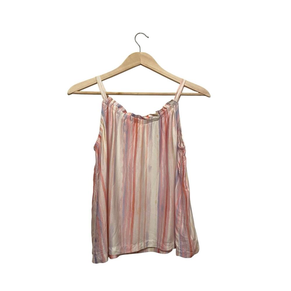 Bella Dahl Striped Satin Tank Top Blouse Girls Size 14 Ruffle Pink‎ Purple Flowy